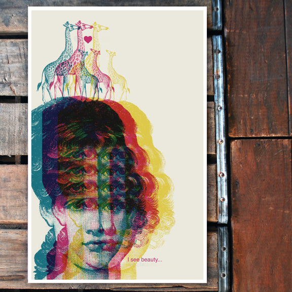 "I see Beauty" woman and giraffe 11x17 Poster
