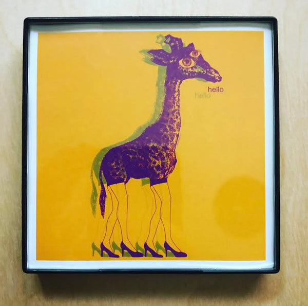 "Hello Giraffe" 4x4 Print Framed